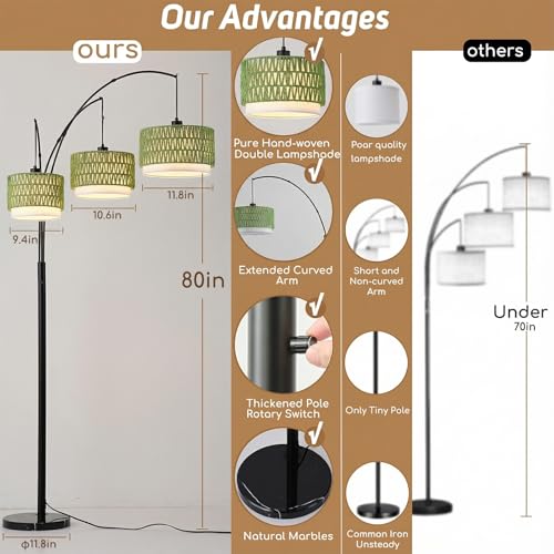 80'' Rattan Arc Floor Lamp for Living Room