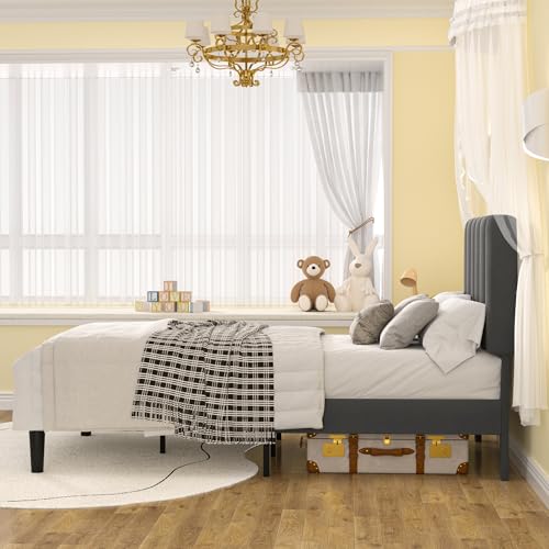 Twin Size Bed Frame with Upholstered Headboard