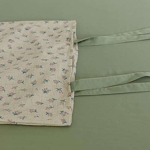 Full Comforter Set Vintage Green Floral Bedding Comforter Boho Flower Cottagecore Comforter with 2 Bow Ties Pillowcases Fluffy Lightweight Bedding Farmhouse Botanical Comforter Set (3 Count)