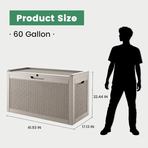 60 Gallon Outdoor Storage Box Waterproof Lockable Resin with Side Handles