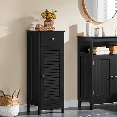 Small Bathroom Storage Cabinet with Drawer & Louvered Door