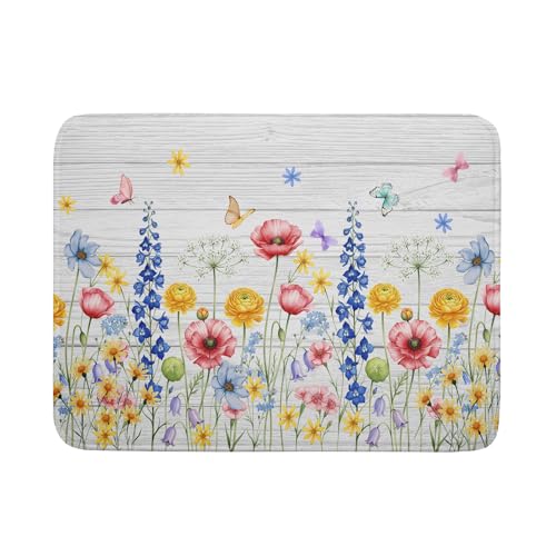Spring Summer Dish Drying Mat for Kitchen Counter Farmhouse Watercolor Floral Super Absorbent Reversible Microfiber Kitchen Countertop Protector Dishes Pad Large 18x24 inch