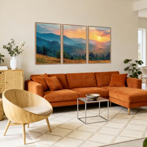 3 Pcs Mountain Sunset Framed Canvas Wall Art 24x36 Inch