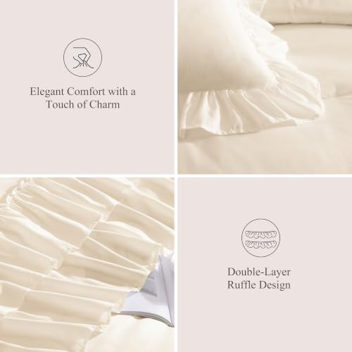 King Comforter Set Whisper White Ruffle 7 Pieces Farmhouse Bed in a Bag