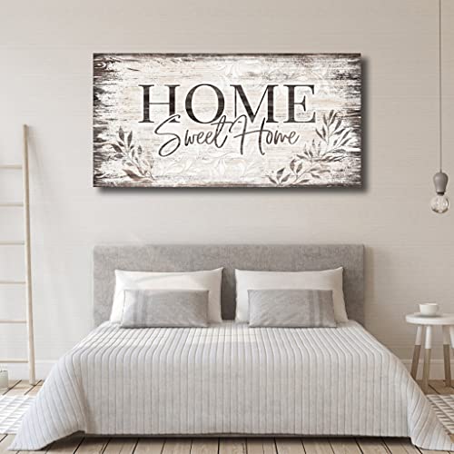 Home Sweet Home Wall Art Sign Large Dark Brown Farmhouse Wall Sign for Living Room Decoration Wooden Board Design Canvas Prints Modern Rustic Artwork Leaf Pictures Wall Decor 24" x 48"