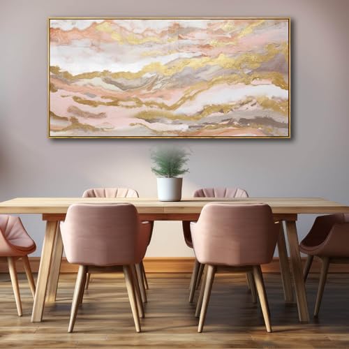 Canvas Wall Art Gold Living Room Decor Pink Canvas Art Room Decor for Teen Girls Home Decor Abstract Paintings for Bedroom Office Kitchen 24"x 48"