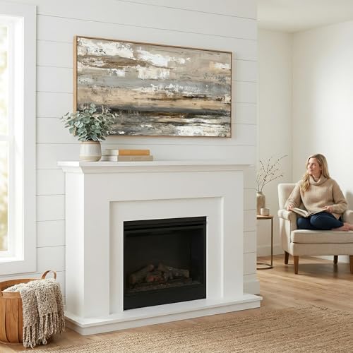 Abstract Wall Art Canvas Print Neutral Tones Beige Gray and Brown Framed Landscape Painting 58 x 30 in Artwork for Living Room Bedroom Wall Decor Ready to Hang for Office Dining Room