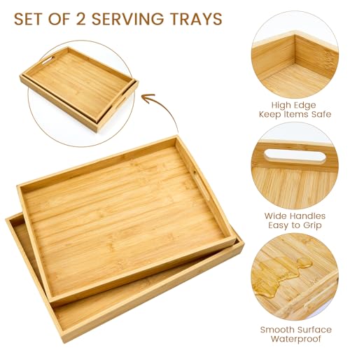 Bamboo Serving Tray with Handles (3 Count)