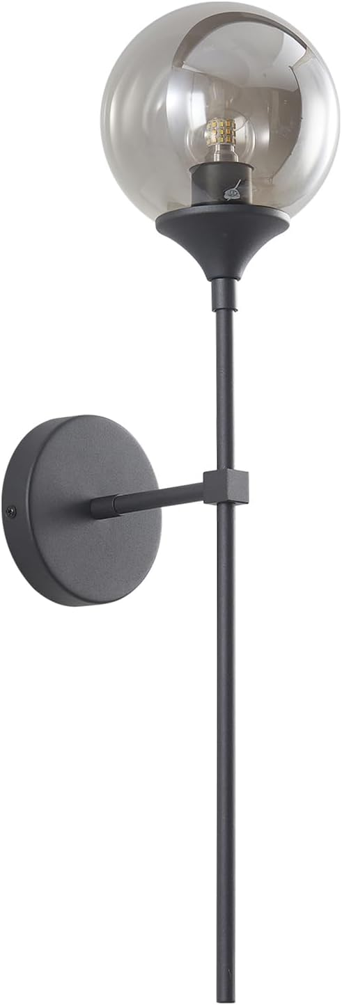KCO Lighting Modern Smoke Grey Glass Globe Wall Sconce Black Matte Slim Wall