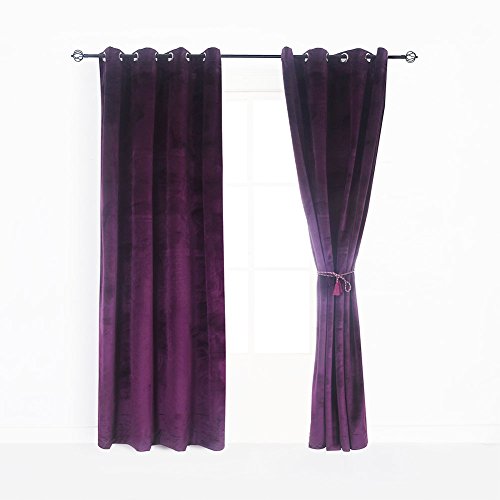 Luxury Velvet Blackout Curtains Panels with Grommet Draperies Eyelet 52Wx72L Inch Purple