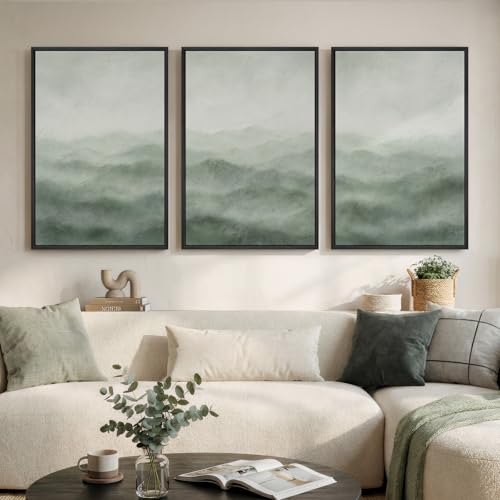 Large Framed Green Abstract Wall Art for Living Room