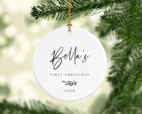 Personalized Baby 1st Christmas Round Ceramic Porcelain Christmas Tree Ornament Engagement Keepsake Collectible Gift