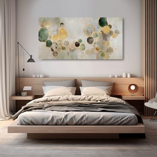 Large Abstract Canvas Wall Art Green and Gold Decorative Painting 29"x58" Picture Prints Colorful Canvas Wall Art for Kitchen Office Bedroom