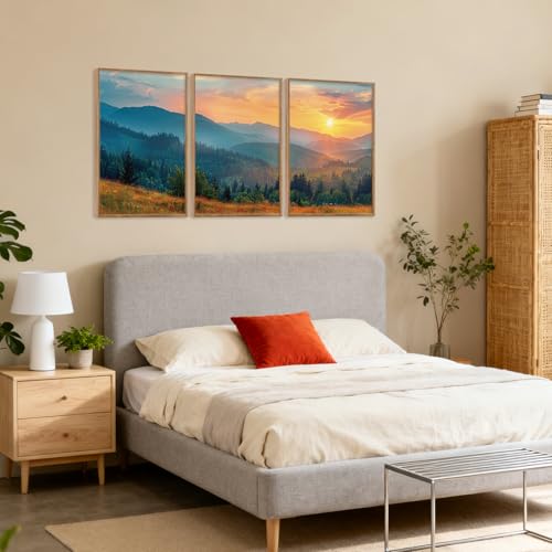 3 Pcs Mountain Sunset Framed Canvas Wall Art 24x36 Inch