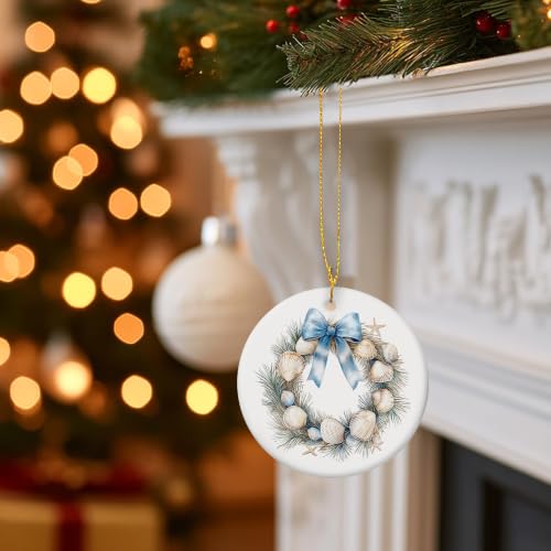 Blue Coastal Seashell Wreath Christmas Ceramic Ornament Gifts