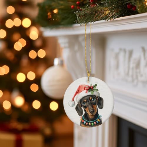 Santa Dachshund Dog Christmas Ceramic Ornament