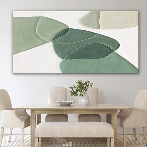 Modern Wall Art Large Green And White Geometric Color Block Line Wall Painting Artwork Canvas Simple Picture Textured Artwork For Living Room Bedroom Office Home Decor 29"X 58"