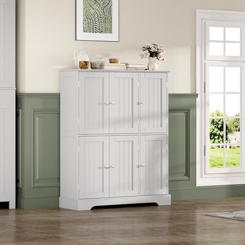 Bathroom Floor Cabinet with 6 Doors and Adjustable Shelves