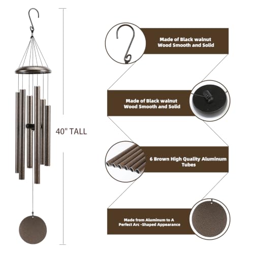 Wind-Chimes-Outdoor-Large-Decor, Deep Tone Soothing Melodic Tones Windchimes, Wind Chimes for Outside, Memorial Wind Chime Best Gift for Mom Women Grandma Neighbors（40" Brown）