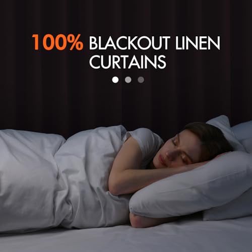 100% Blackout Back Tab Pleat Linen Curtains 50" Wx90 L