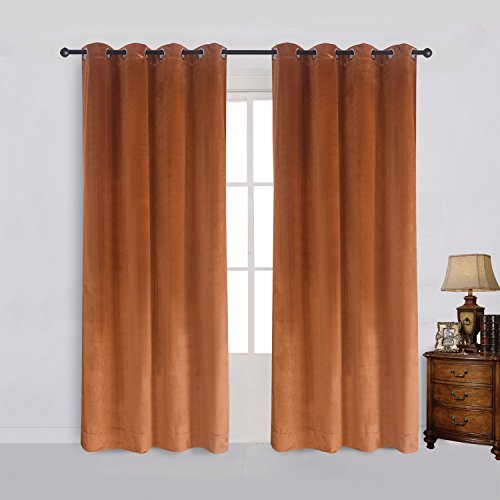 Super Soft Rustic Velvet Pumpkin Orange Blackout Drapes Room Darkening Curtains Panel Grommet Drapery 52 by 120