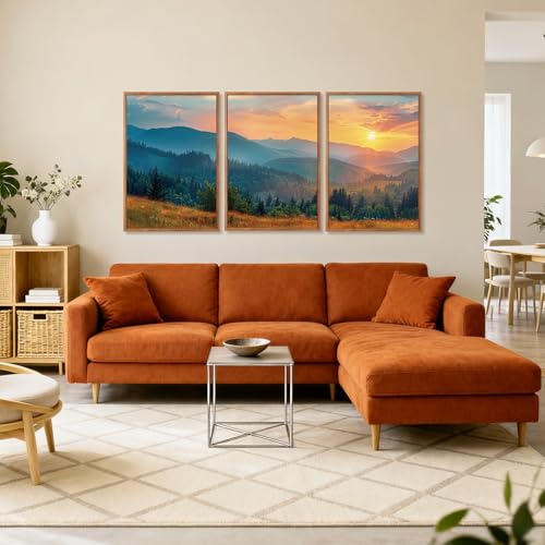 3 Pcs Mountain Sunset Framed Canvas Wall Art 24x36 Inch