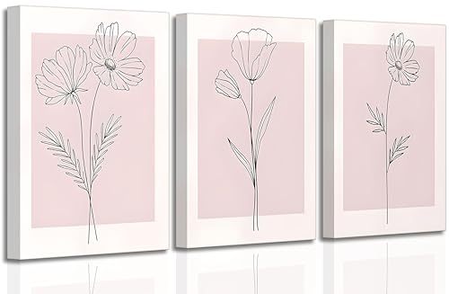 3 Pcs Minimalism Pink Floral Botanical Canvas Wall Art 12X16in (3 Count)