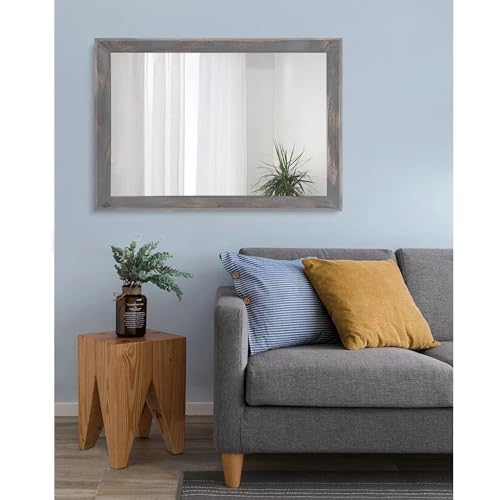 Wooden Mirror Rectangle Rustic Mirrors for Wall Decorative for Bedroom Bathroom Living Room Entryway Hanging Home Decor 28"x20"