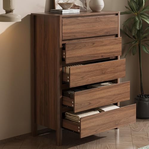 Walnut 5 Drawer Dresser for Bedroom