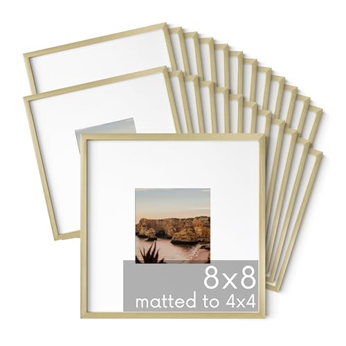 8x8 Gold Metal Picture Frames Matted to 4x4