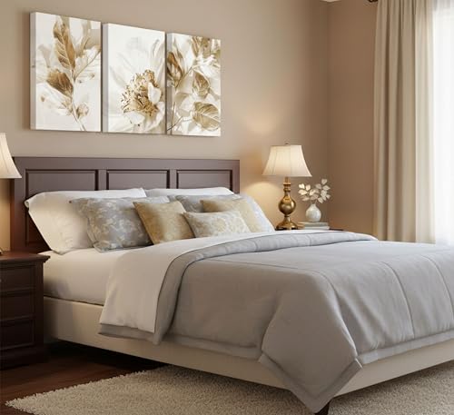 3 Pcs Modern White Gold Floral Leaves Canvas Wall Art 12x16in (3 Count)
