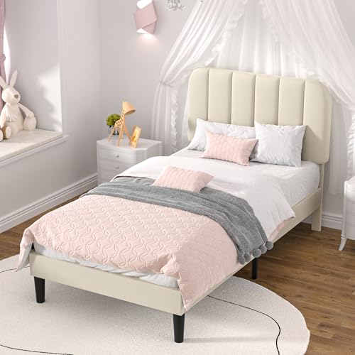 Twin Size Bed Frame with Upholstered Headboard