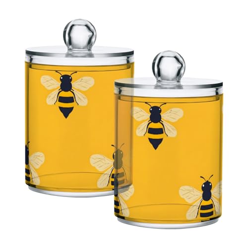 2 Pack Qtip Holder Organizer Dispenser Bees Yellow Pattern Bathroom Storage Canister Cotton Ball Holder Container for Cotton Pads (2 Count)