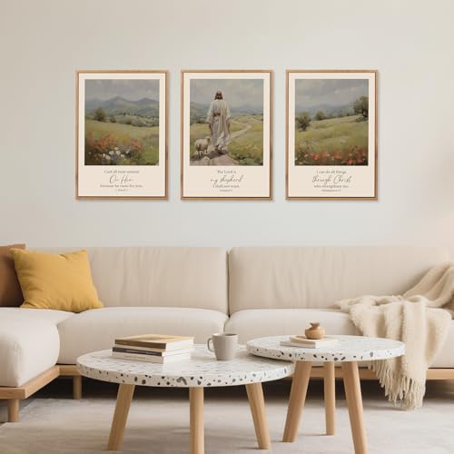 3 Pcs Jesus Scripture Landscape Framed Canvas Wall Art 24x36 Inch (3 Count)