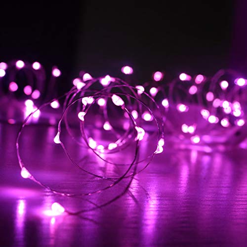 6 Pack Fairy Lights Battery Operated 10ft Silver Wire 30LEDs Pink (6 Count)