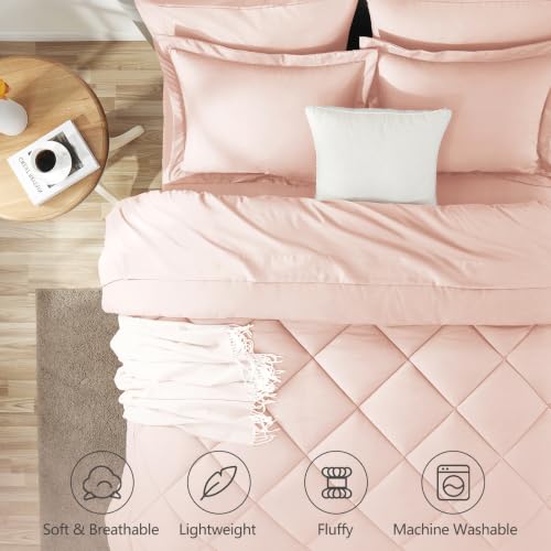 Queen Comforter Set with Sheets Blush Pink