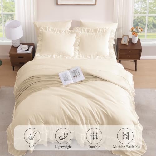 King Comforter Set Whisper White Ruffle 7 Pieces Farmhouse Bed in a Bag