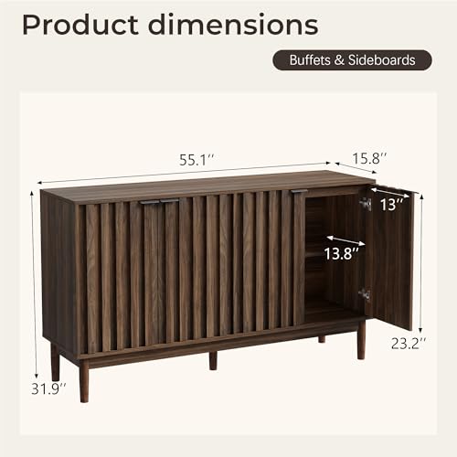 55" Fluted Buffet Cabinet with Storage