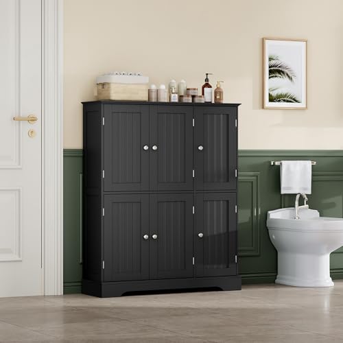Bathroom Floor Cabinet with 6 Doors and Adjustable Shelves