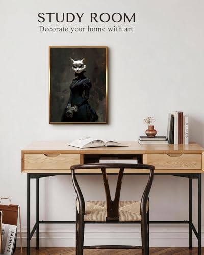 Gothic Victorian Cat Mask Lady Framed Halloween Wall Art