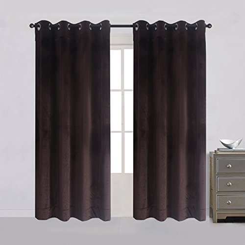 Set of 2 Heavy Velvet Flannel Blackout Window Curtains Drapes with Top Grommet Draperies Eyelet 52 inches Wide by 120 inches Long