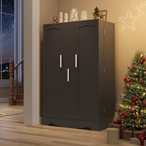 47“ Black Kitchen Pantry Cabinet with Pull