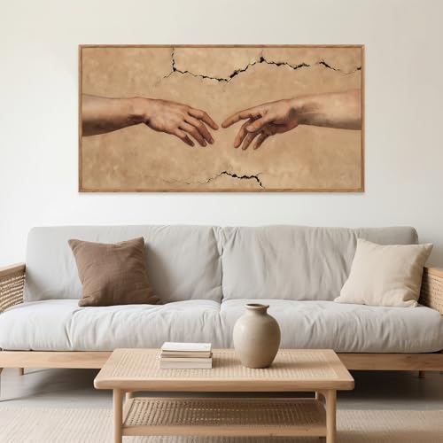 Hands of God Framed Canvas Wall Art 40x20 Inch