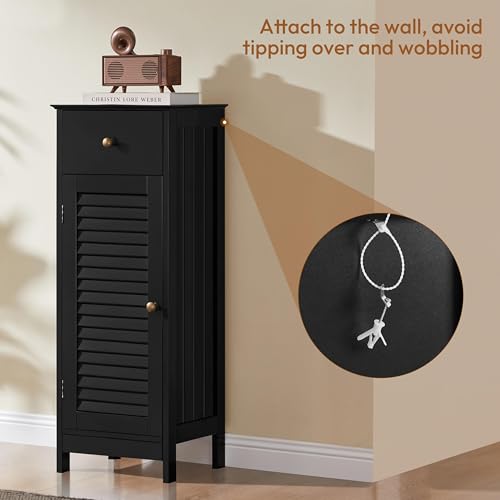 Small Bathroom Storage Cabinet with Drawer & Louvered Door