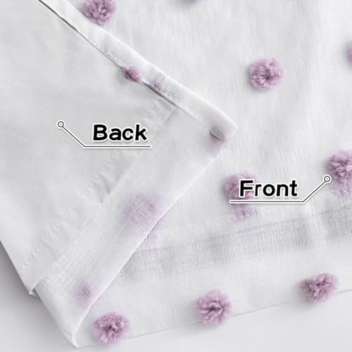 100% Blackout Curtains for Girls Bedroom 80 Inches Long Total Light Blocking Curtains for Living Room 2 Panels Grommet Room Darkening Window Drapes with Purple Pom Pom Sheer 50W x 80L (2 Count)