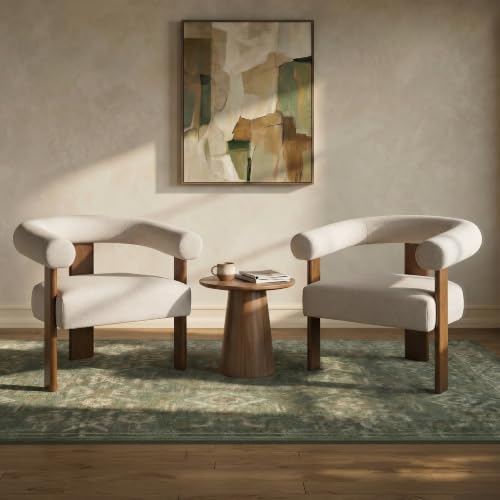 Barrel Accent Chairs Set of 2 with Armrests and Walnut Wood Legs (2 Count)