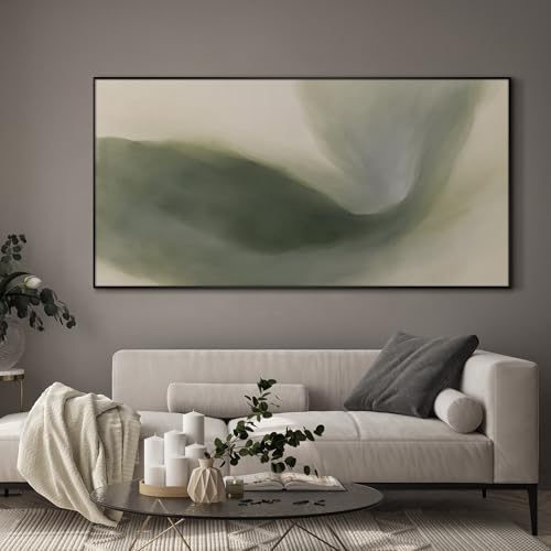 36"x72" Extra Large Framed Wall Art Abstract Green Swirl Soft Fluid Modern Illustration for Home Living Room Bedroom Decor