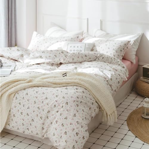 Garden Pink Floral Comforter Set Queen Size Vintage Boho Floral Bedding Comforter Queen with 2 Pillowcases Fluffy Soft All Seasons Bedding Set Cottagecore Flowers Botanical Comforter Set