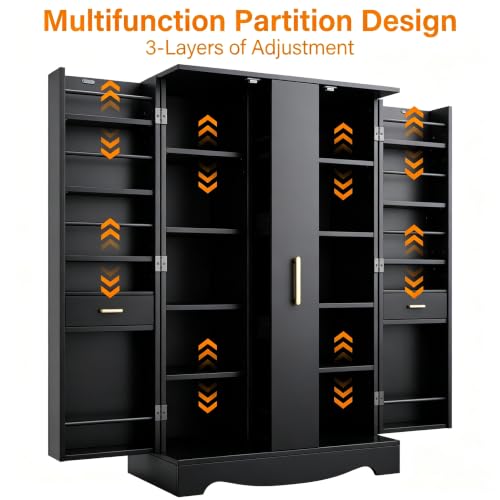 47“ Black Kitchen Pantry Cabinet with 3 Doors