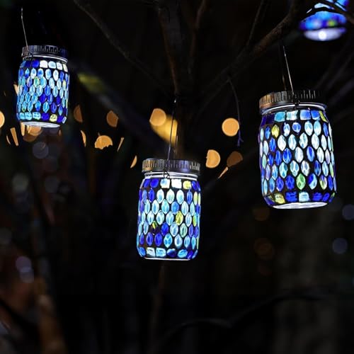 2 Pack Mosaic Lanterns Outdoor Waterproof with 215% Larger Solar Panel (2 Count)
